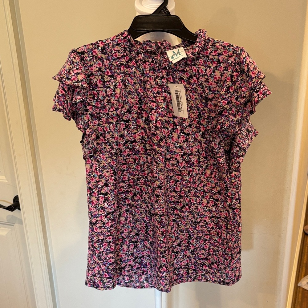 Vibrant Floral Kids Blouse with Ruffle Sleeves